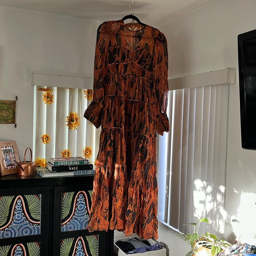 FARM Rio Orange and Black Maxi Dress